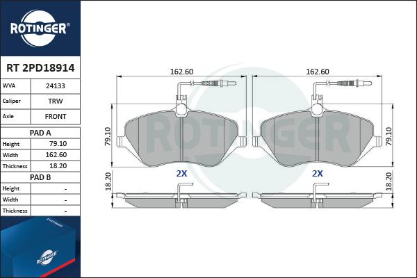 Rotinger RT 2PD18914 - Гальмівні колодки, дискові гальма autozip.com.ua