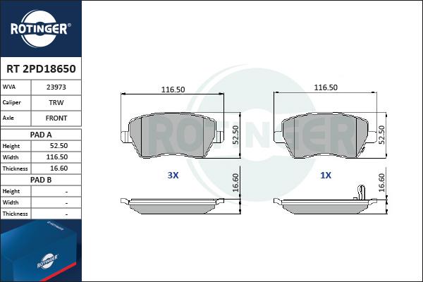 Rotinger RT 2PD18650 - Гальмівні колодки, дискові гальма autozip.com.ua