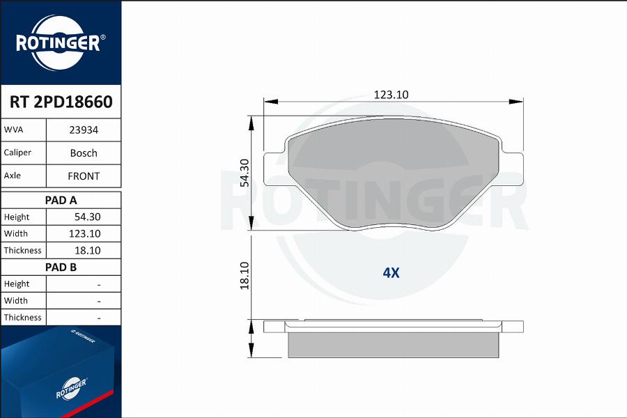 Rotinger RT 2PD18660 - Гальмівні колодки, дискові гальма autozip.com.ua