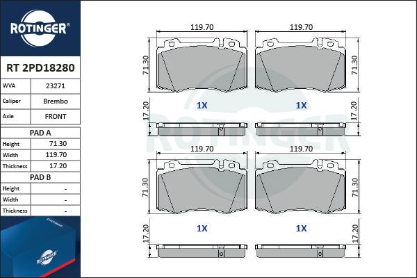 Rotinger RT 2PD18280 - Гальмівні колодки, дискові гальма autozip.com.ua