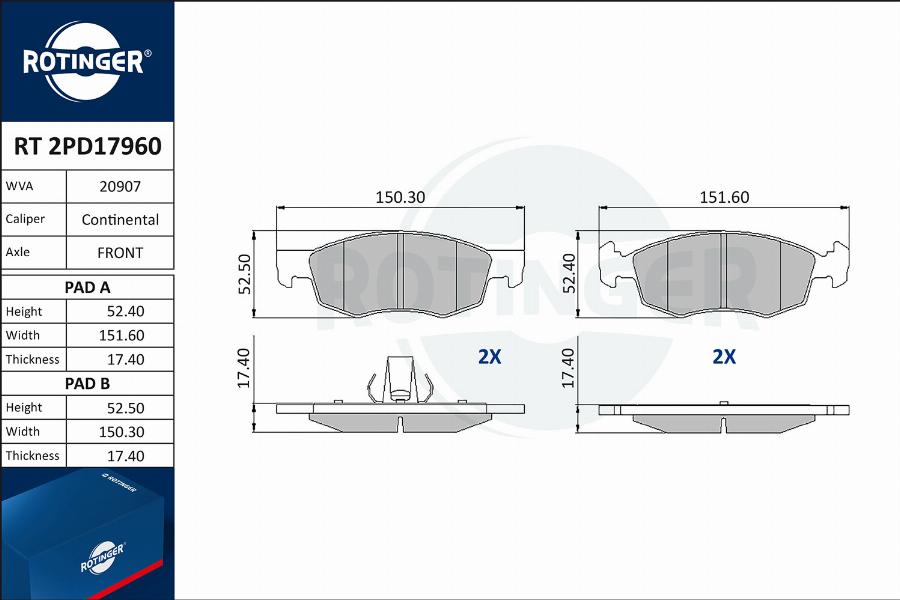 Rotinger RT 2PD17960 - Гальмівні колодки, дискові гальма autozip.com.ua