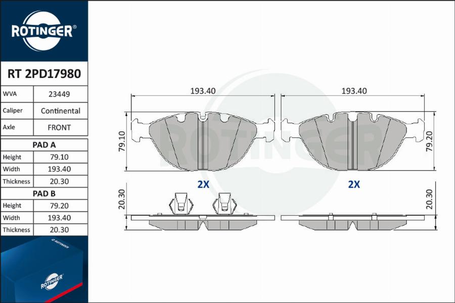 Rotinger RT 2PD17980 - Гальмівні колодки, дискові гальма autozip.com.ua