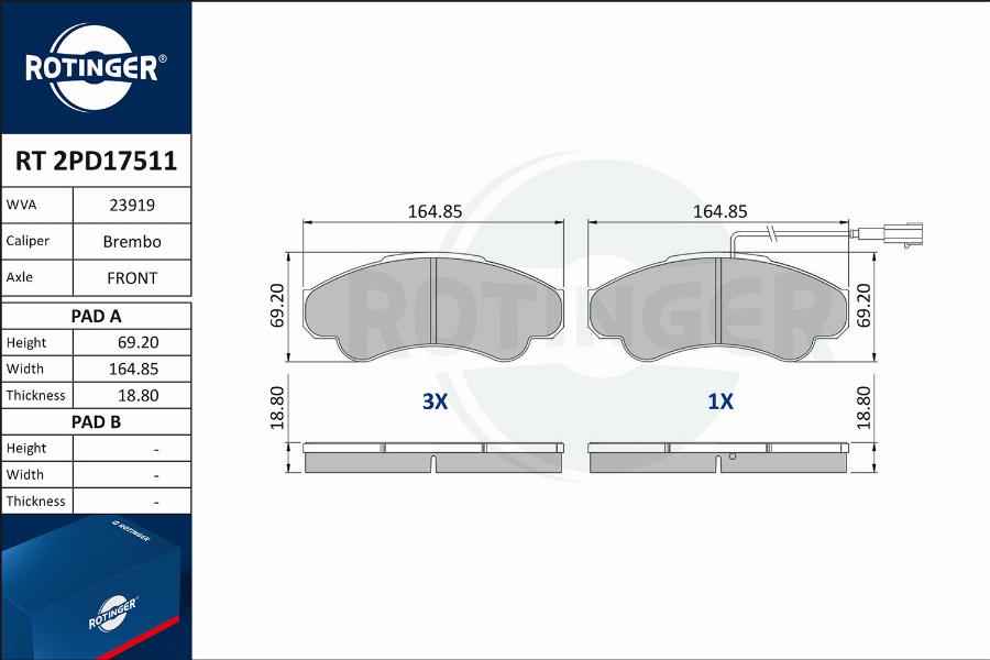 Rotinger RT 2PD17511 - Гальмівні колодки, дискові гальма autozip.com.ua