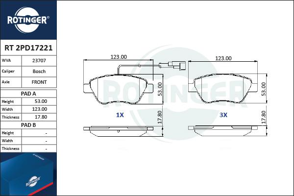 Rotinger RT 2PD17221 - Гальмівні колодки, дискові гальма autozip.com.ua