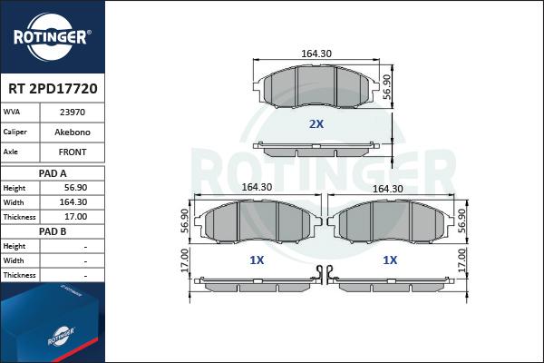 Rotinger RT 2PD17720 - Гальмівні колодки, дискові гальма autozip.com.ua