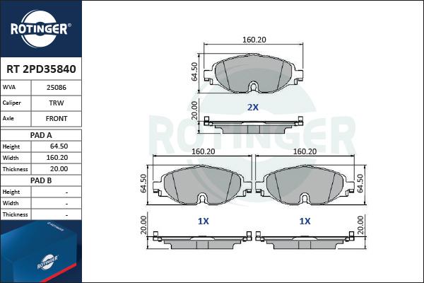 Rotinger RT 2PD35840 - Гальмівні колодки, дискові гальма autozip.com.ua