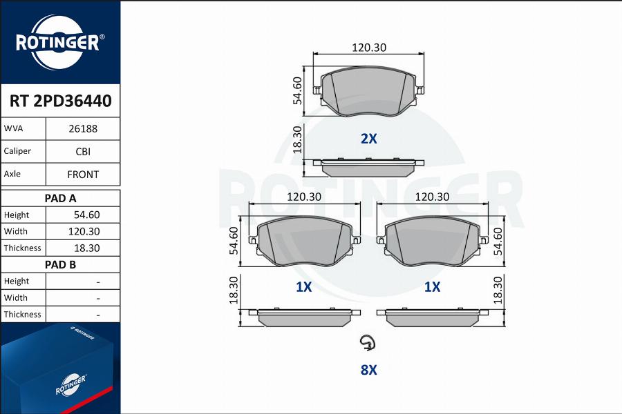 Rotinger RT 2PD36440 - Гальмівні колодки, дискові гальма autozip.com.ua