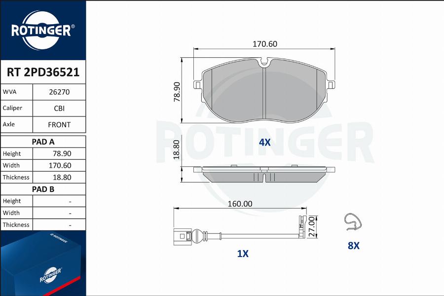 Rotinger RT 2PD36521 - Гальмівні колодки, дискові гальма autozip.com.ua