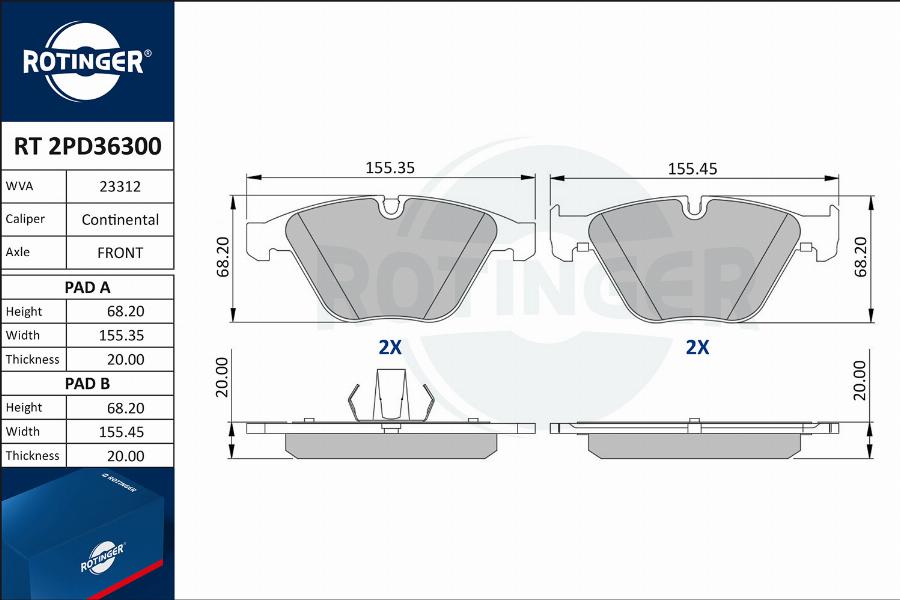 Rotinger RT 2PD36300 - Гальмівні колодки, дискові гальма autozip.com.ua