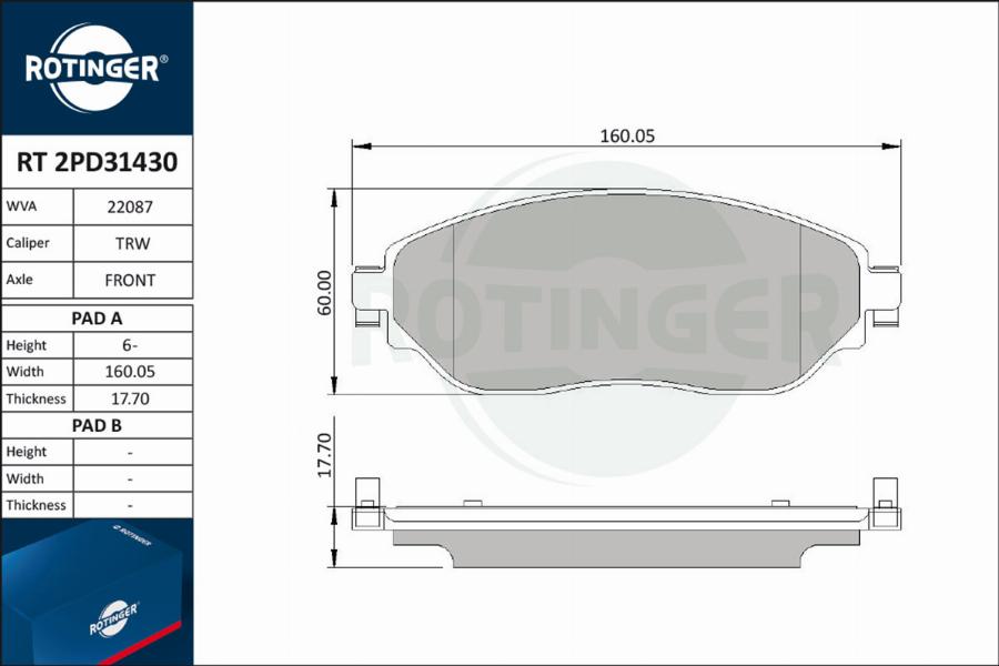 Rotinger RT 2PD31430 - Гальмівні колодки, дискові гальма autozip.com.ua