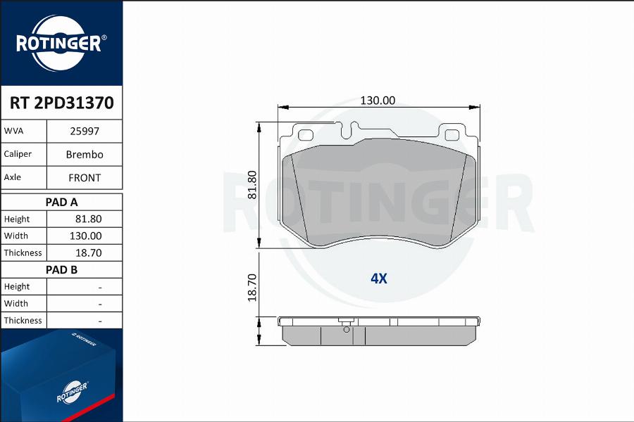 Rotinger RT 2PD31370 - Гальмівні колодки, дискові гальма autozip.com.ua