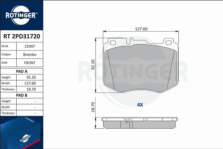 Rotinger RT 2PD31720 - Гальмівні колодки, дискові гальма autozip.com.ua