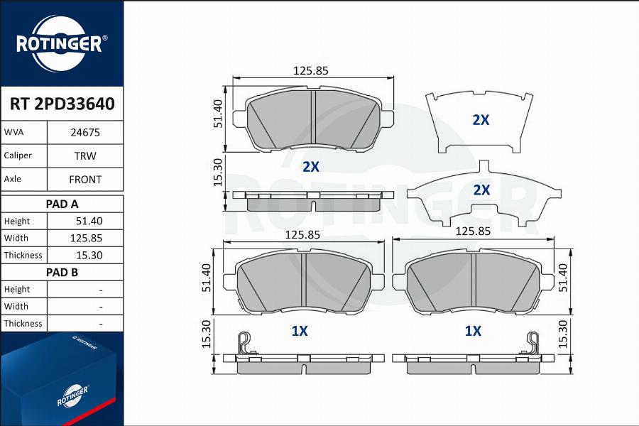 Rotinger RT 2PD33640 - Гальмівні колодки, дискові гальма autozip.com.ua