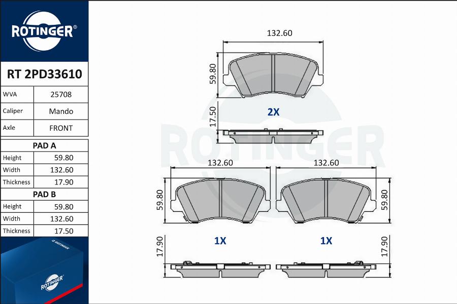 Rotinger RT 2PD33610 - Гальмівні колодки, дискові гальма autozip.com.ua