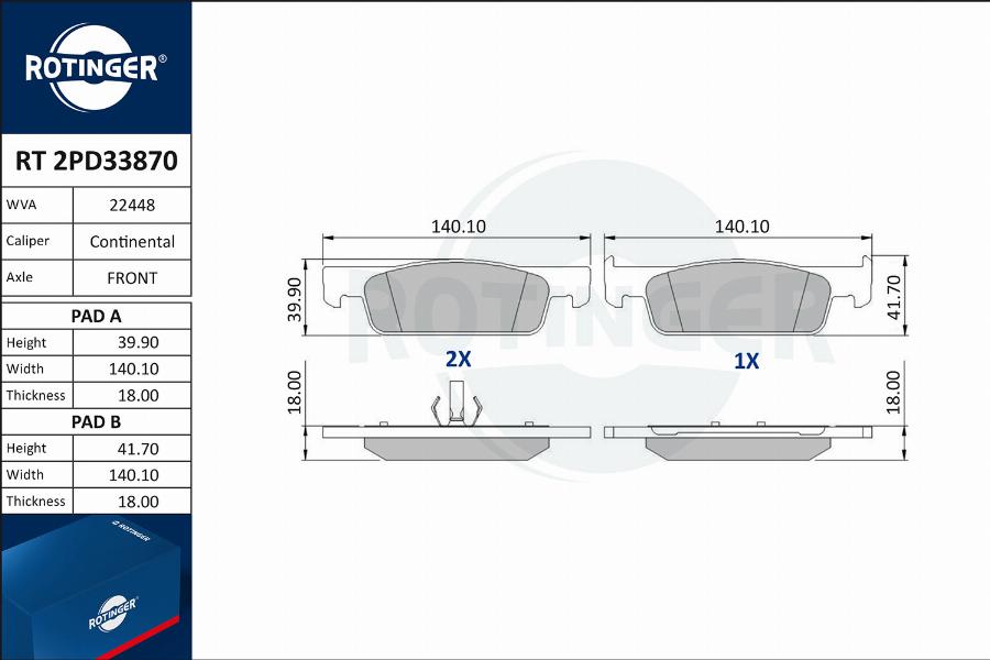 Rotinger RT 2PD33870 - Гальмівні колодки, дискові гальма autozip.com.ua