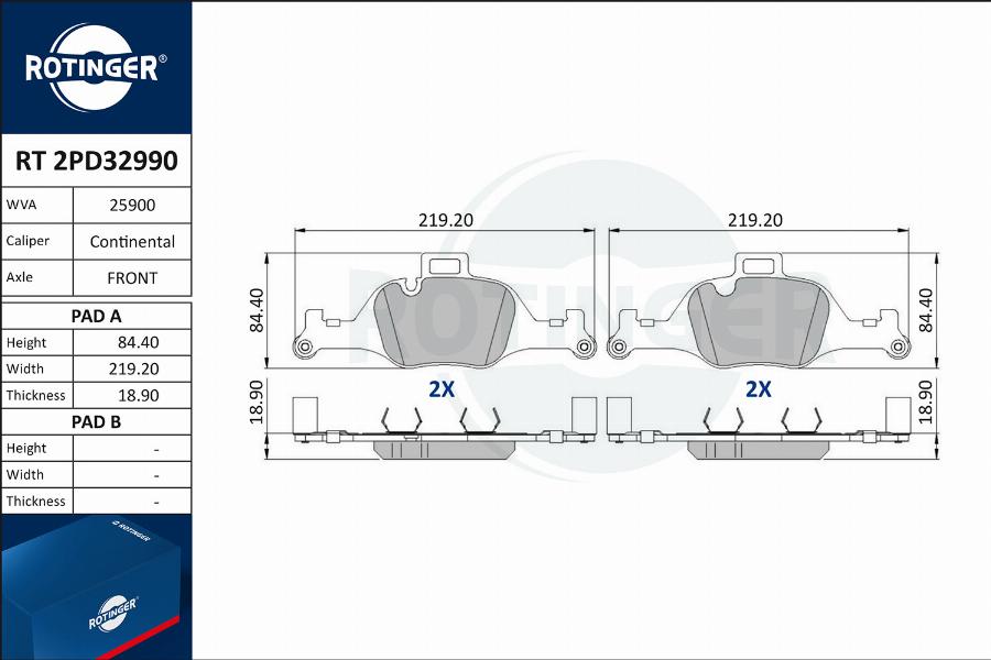 Rotinger RT 2PD32990 - Гальмівні колодки, дискові гальма autozip.com.ua