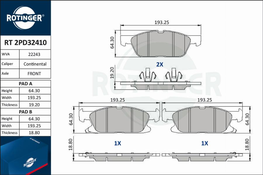 Rotinger RT 2PD32410 - Гальмівні колодки, дискові гальма autozip.com.ua