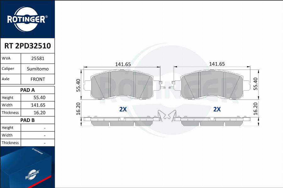 Rotinger RT 2PD32510 - Гальмівні колодки, дискові гальма autozip.com.ua