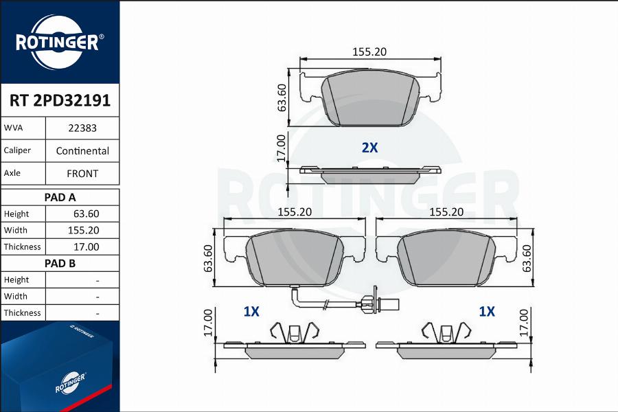 Rotinger RT 2PD32191 - Гальмівні колодки, дискові гальма autozip.com.ua