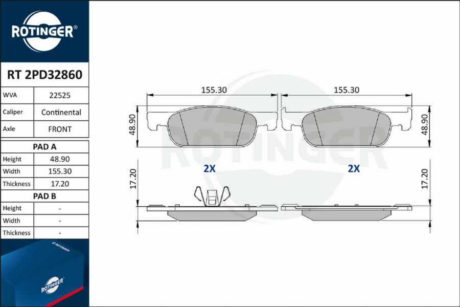 Rotinger RT 2PD32860 - Гальмівні колодки, дискові гальма autozip.com.ua