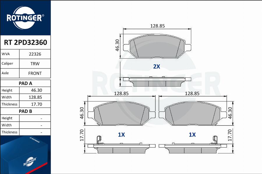 Rotinger RT 2PD32360 - Гальмівні колодки, дискові гальма autozip.com.ua