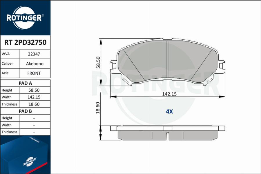 Rotinger RT 2PD32750 - Гальмівні колодки, дискові гальма autozip.com.ua