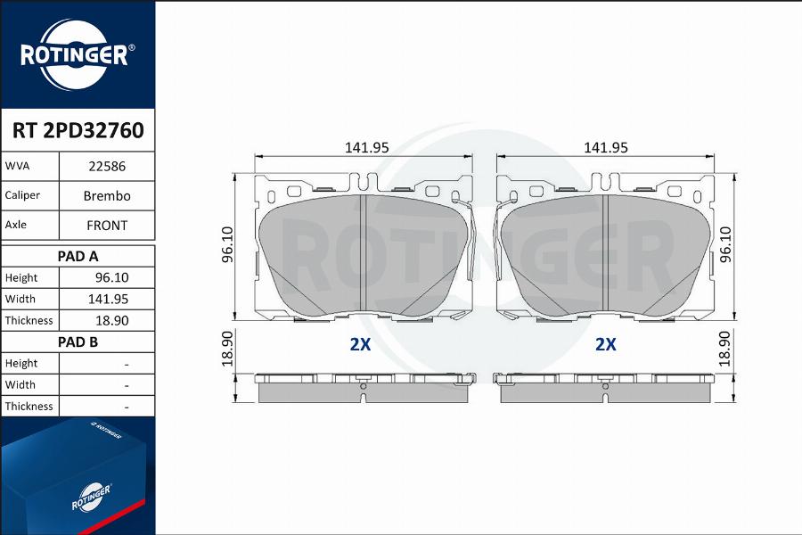 Rotinger RT 2PD32760 - Гальмівні колодки, дискові гальма autozip.com.ua