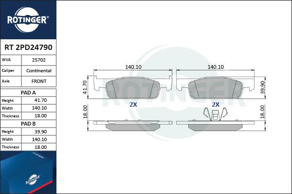 Rotinger RT 2PD24790 - Гальмівні колодки, дискові гальма autozip.com.ua