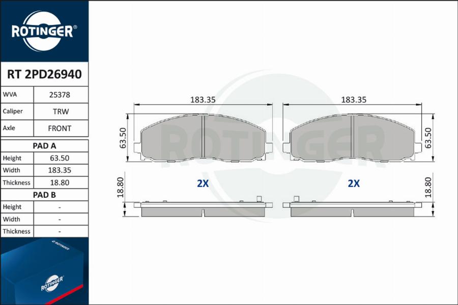 Rotinger RT 2PD26940 - Гальмівні колодки, дискові гальма autozip.com.ua