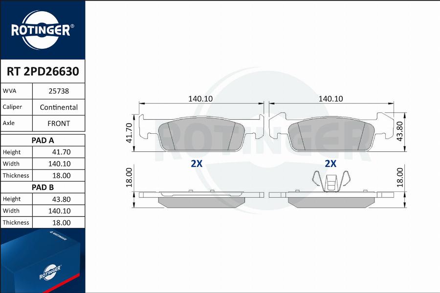 Rotinger RT 2PD26630 - Гальмівні колодки, дискові гальма autozip.com.ua