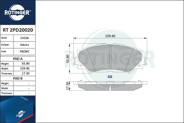 Rotinger RT 2PD20020 - Гальмівні колодки, дискові гальма autozip.com.ua