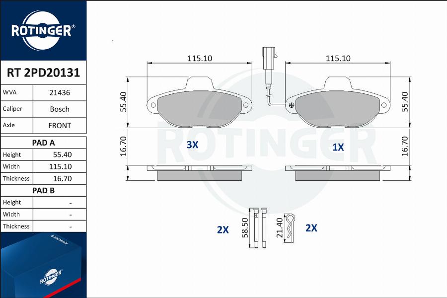 Rotinger RT 2PD20131 - Гальмівні колодки, дискові гальма autozip.com.ua