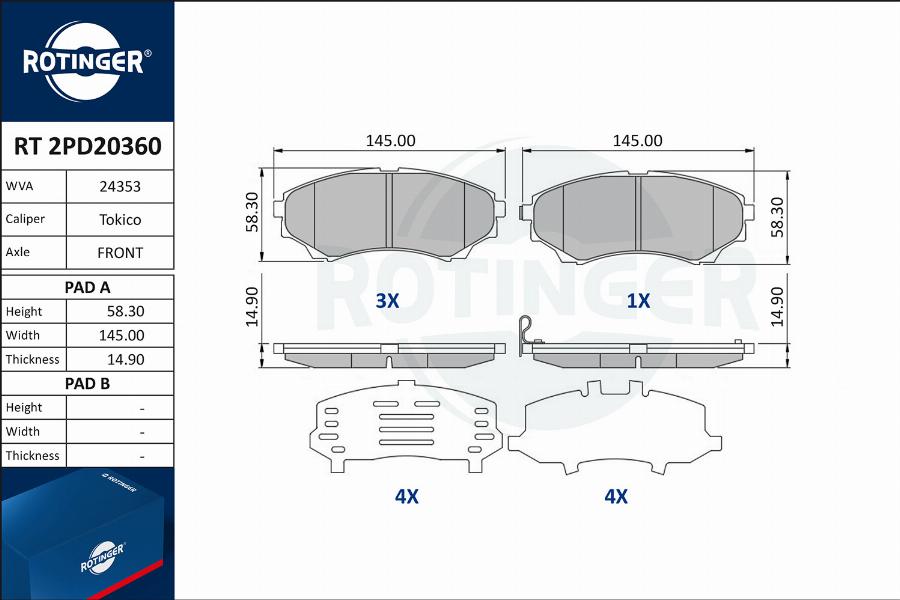 Rotinger RT 2PD20360 - Гальмівні колодки, дискові гальма autozip.com.ua