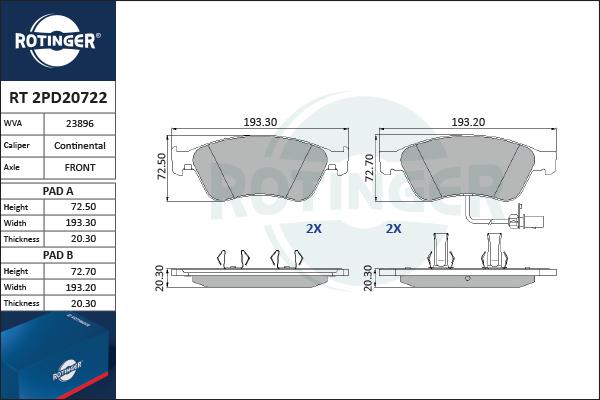 Rotinger RT 2PD20722 - Гальмівні колодки, дискові гальма autozip.com.ua