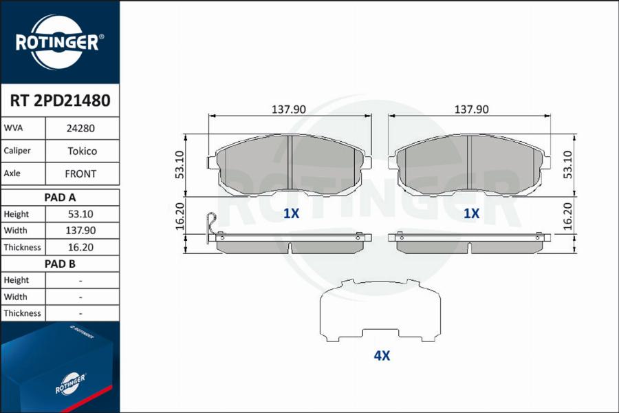 Rotinger RT 2PD21480 - Гальмівні колодки, дискові гальма autozip.com.ua