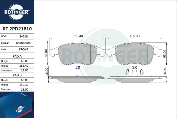 Rotinger RT 2PD21810 - Гальмівні колодки, дискові гальма autozip.com.ua