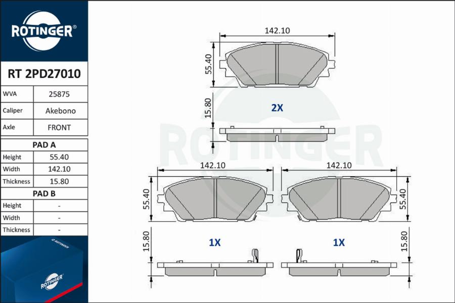 Rotinger RT 2PD27010 - Гальмівні колодки, дискові гальма autozip.com.ua