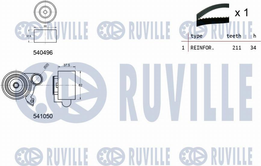 Ruville 550494 - Комплект ременя ГРМ autozip.com.ua