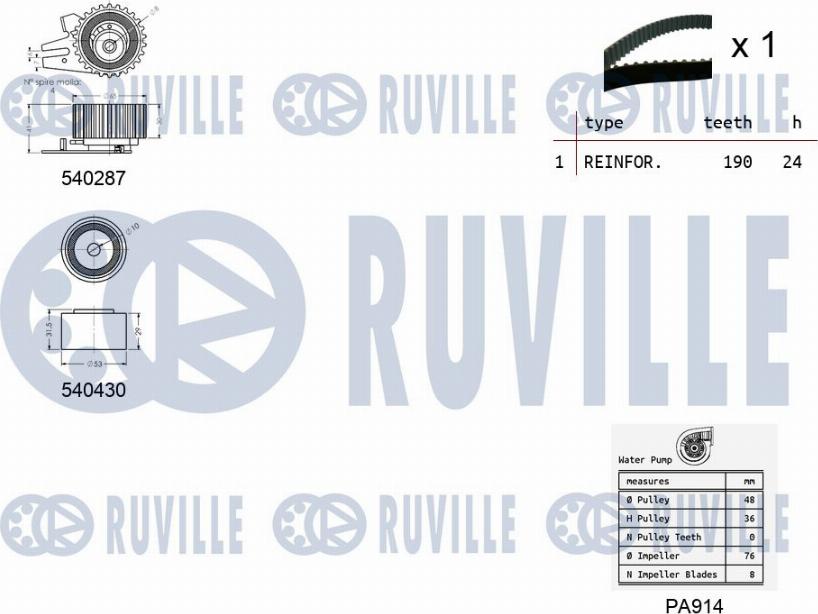 Ruville 5500451 - Водяний насос + комплект зубчатого ременя autozip.com.ua