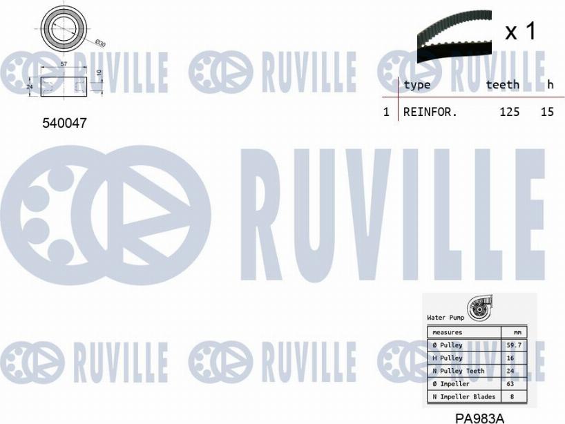 Ruville 5500481 - Водяний насос + комплект зубчатого ременя autozip.com.ua