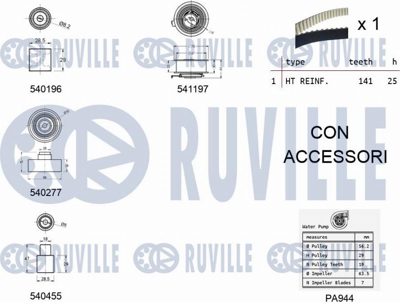 Ruville 5500591 - Водяний насос + комплект зубчатого ременя autozip.com.ua