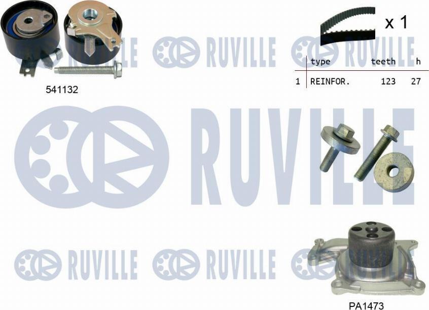 Ruville 5500553 - Водяний насос + комплект зубчатого ременя autozip.com.ua