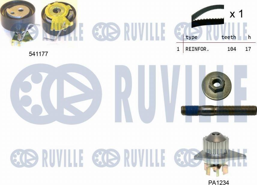 Ruville 5500511 - Водяний насос + комплект зубчатого ременя autozip.com.ua