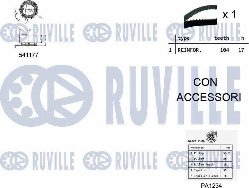 Ruville 5500511 - Водяний насос + комплект зубчатого ременя autozip.com.ua