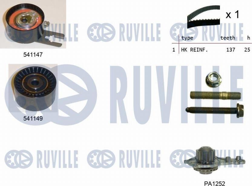Ruville 5500581 - Водяний насос + комплект зубчатого ременя autozip.com.ua