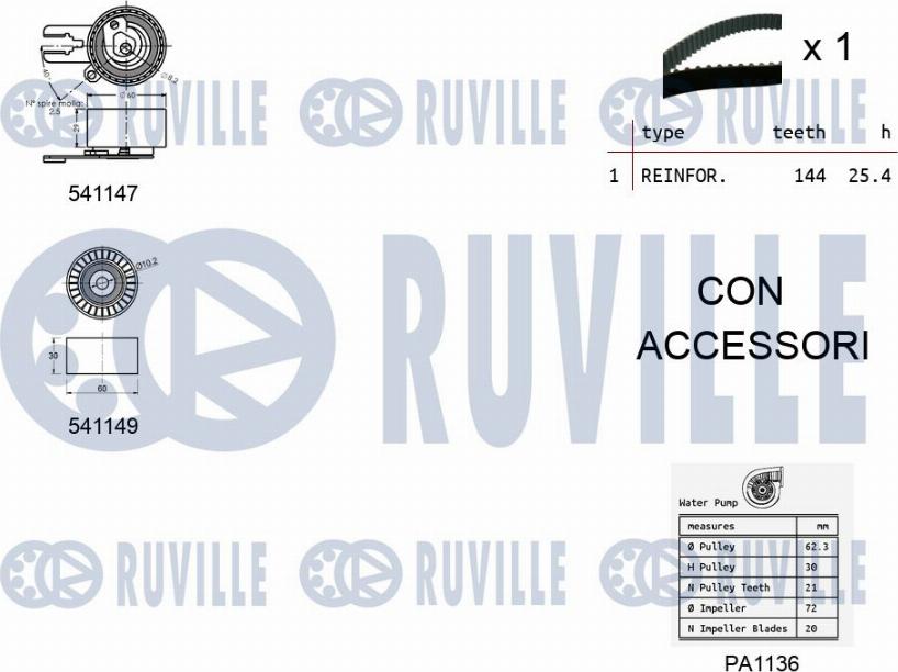 Ruville 5500521 - Водяний насос + комплект зубчатого ременя autozip.com.ua