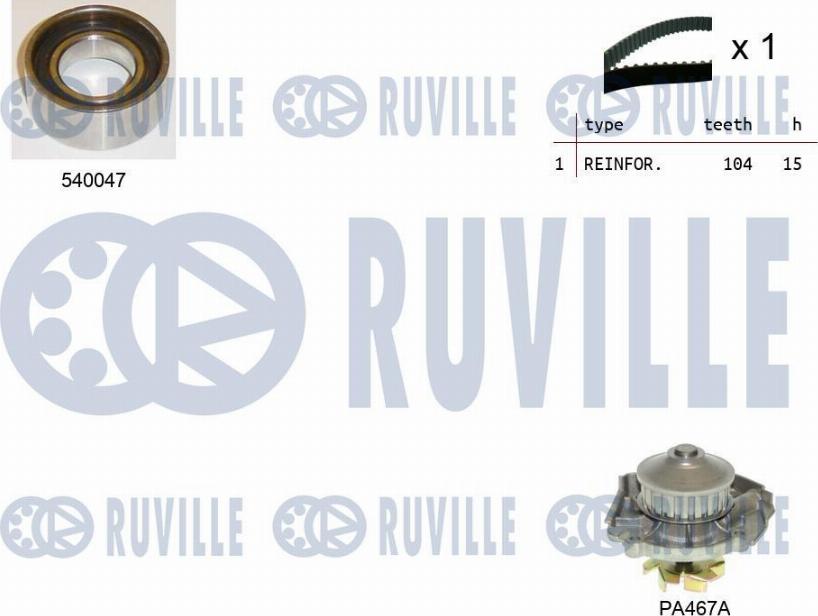Ruville 5500651 - Водяний насос + комплект зубчатого ременя autozip.com.ua