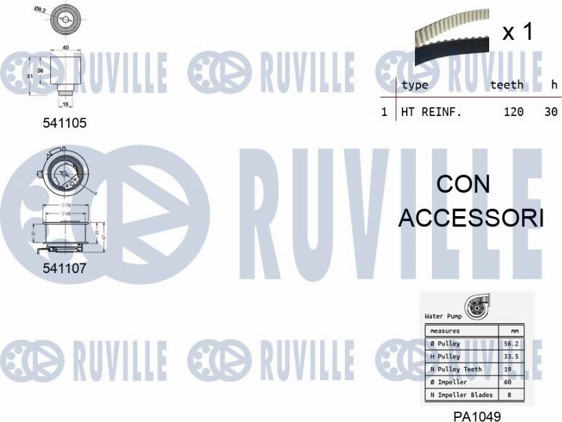 Ruville 5500613 - Водяний насос + комплект зубчатого ременя autozip.com.ua