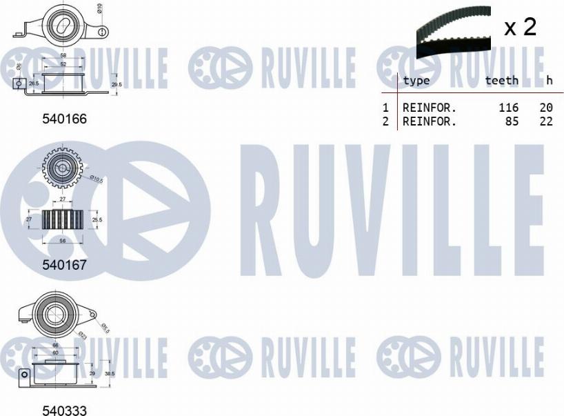 Ruville 550012 - Комплект ременя ГРМ autozip.com.ua