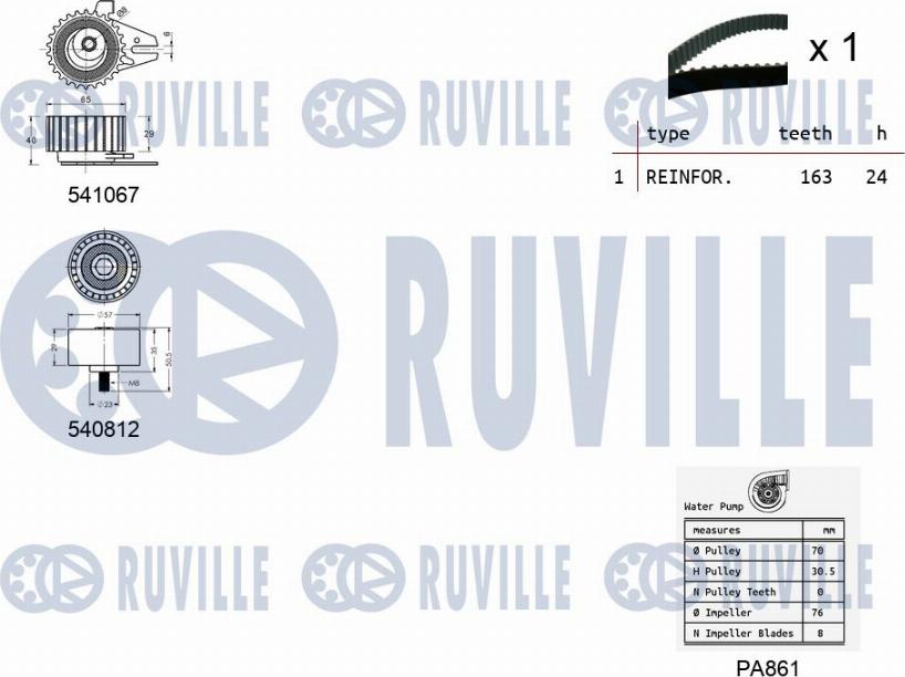 Ruville 5501021 - Водяний насос + комплект зубчатого ременя autozip.com.ua